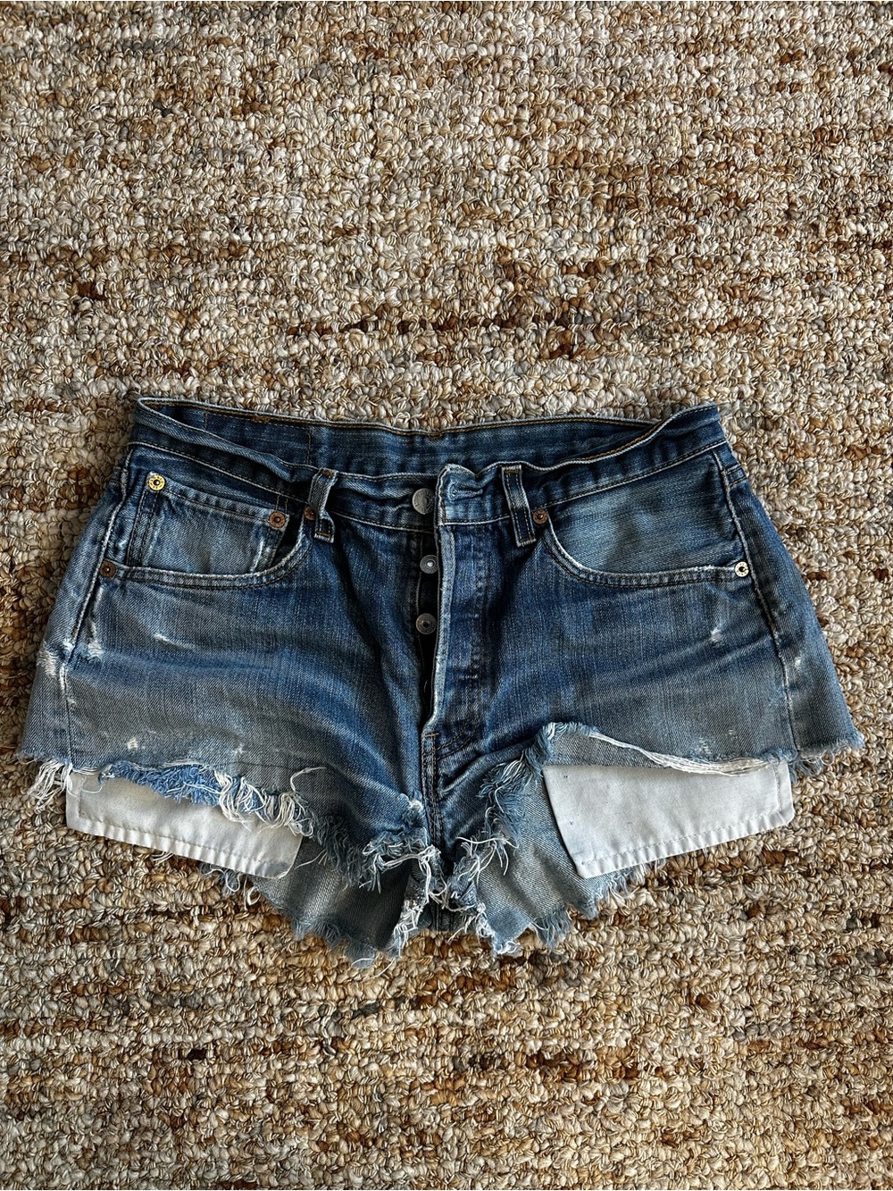 Levi's Distressed Dark Blue Cutoff Denim Shorts